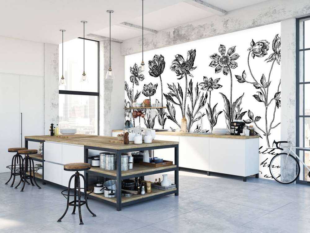 Historic flower drawing script black white