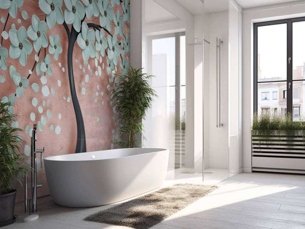 Zwarte fantasieboom met mintkleurige bloemen