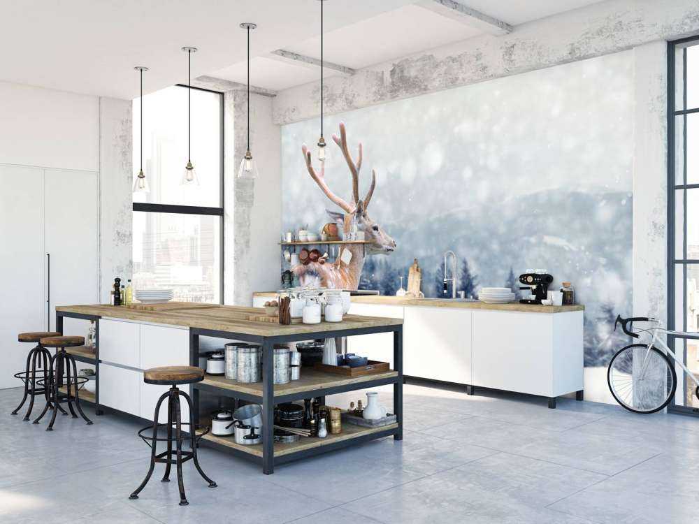 Winter Hert met Groen bos achtergrond