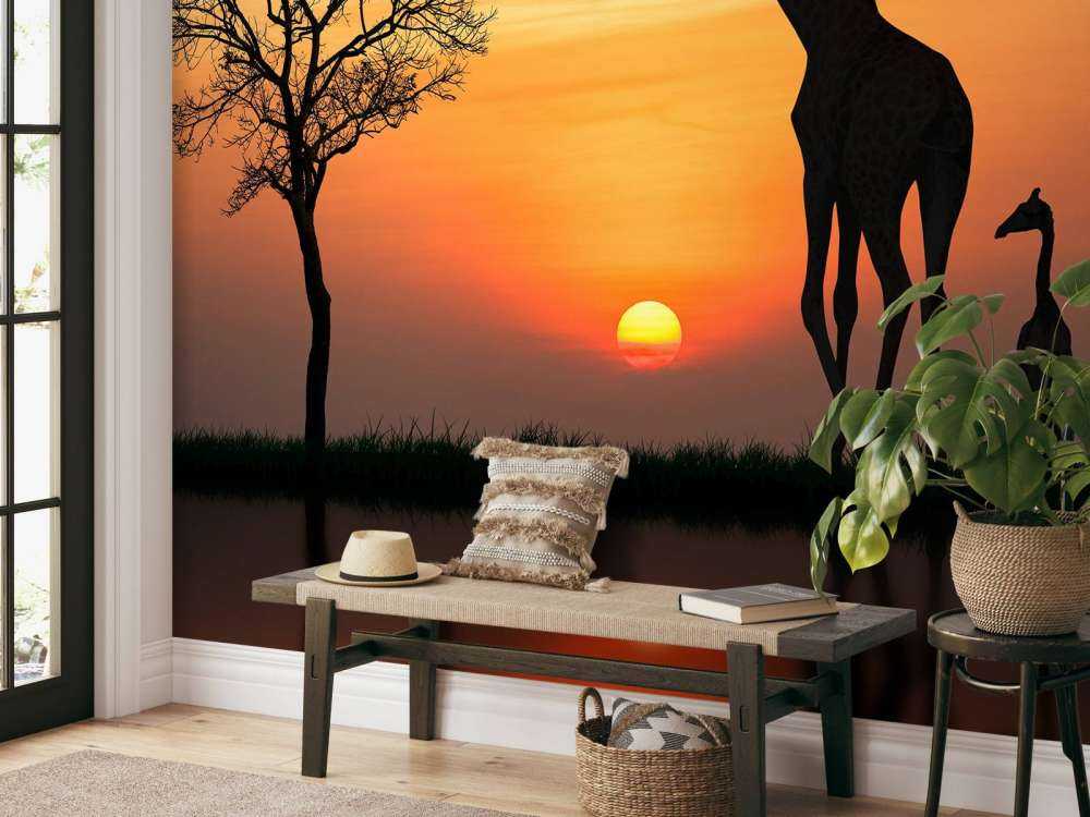 Giraffe achtergrond met zonsondergang