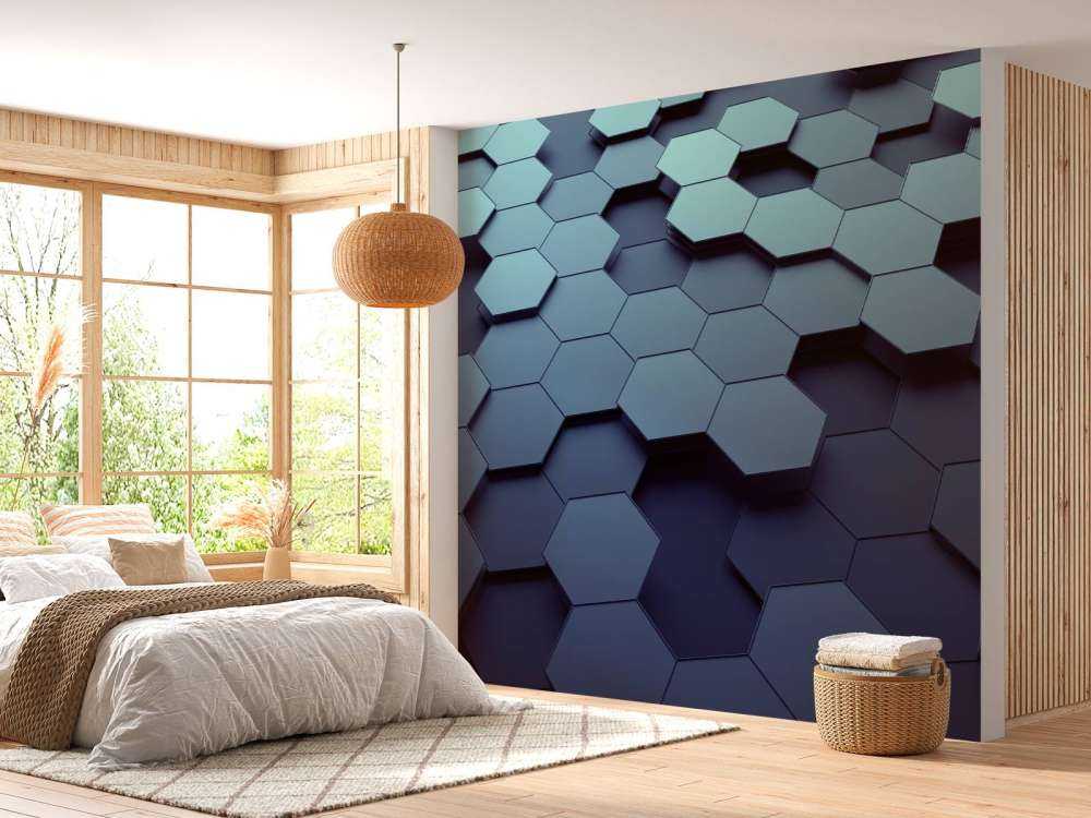 3D weergave van blauwe zeshoeken