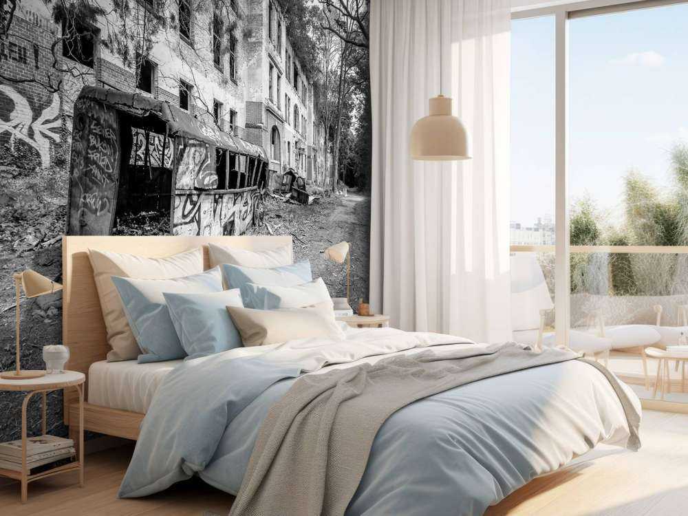 Verlaten dorpje met graffiti