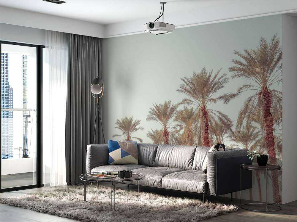 Tropische palmbomen aan de kust