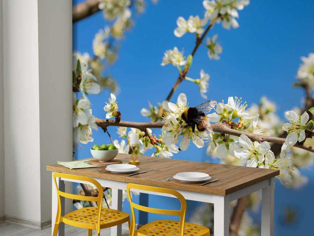 Hommel met witte bloesems