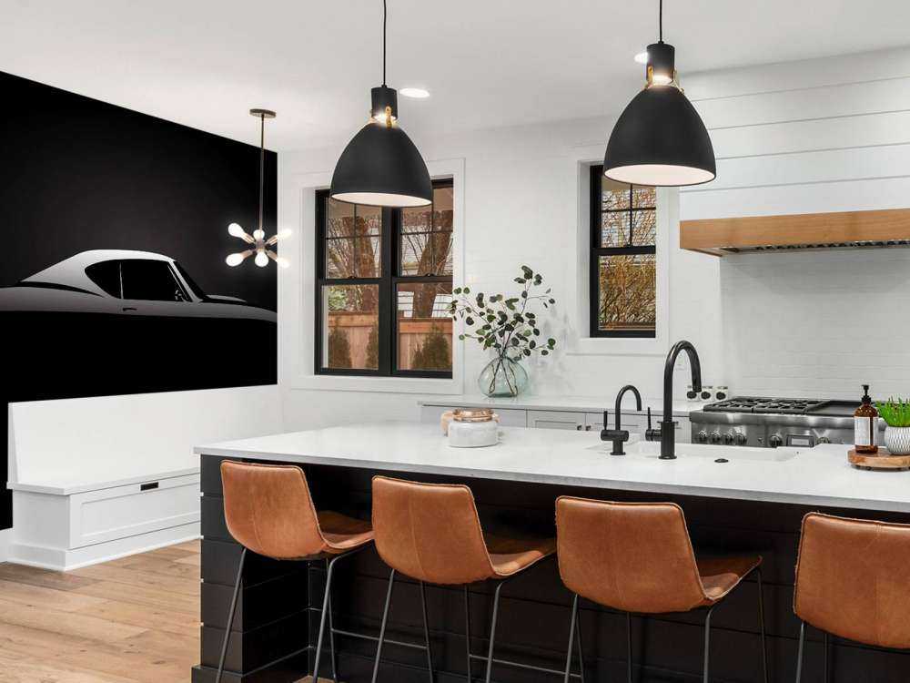 Klassieke Amerikaanse muscle car design met een zwarte achtergrond