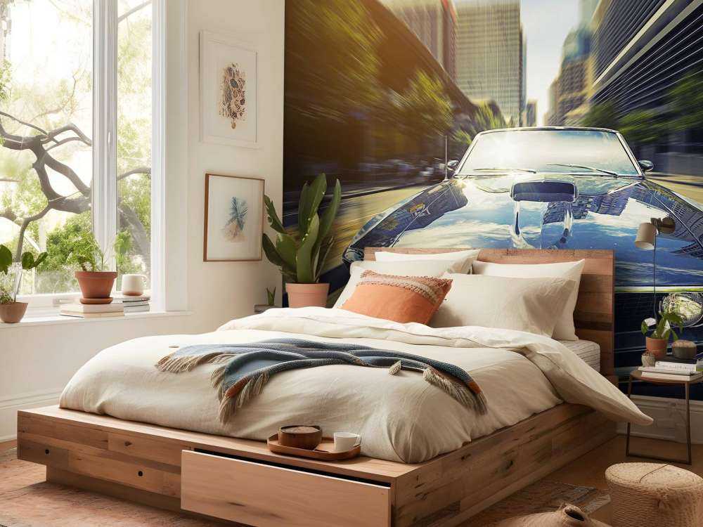 Donkerblauwe Amerikaanse muscle car