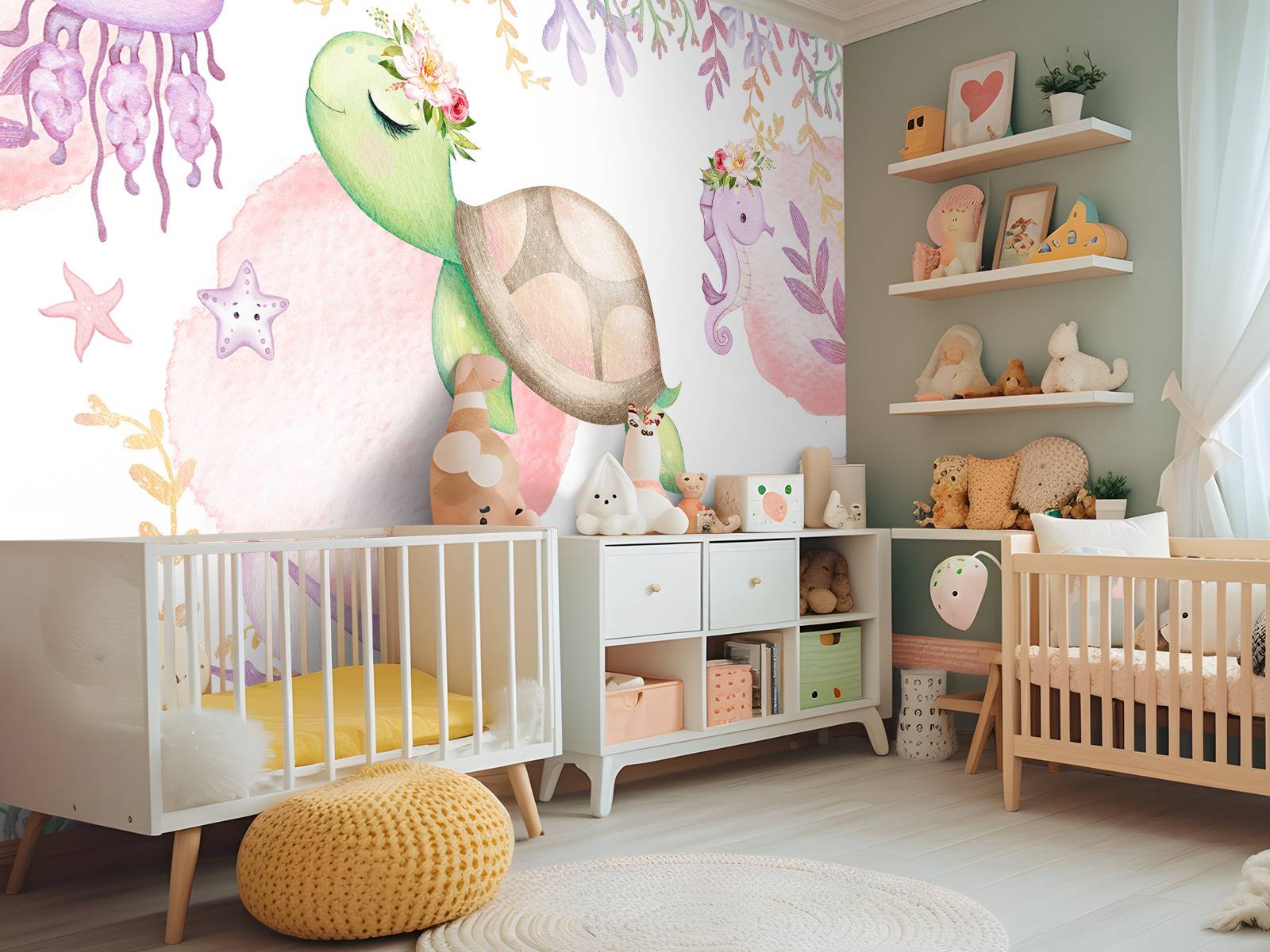 Roze zeebodem babykamer