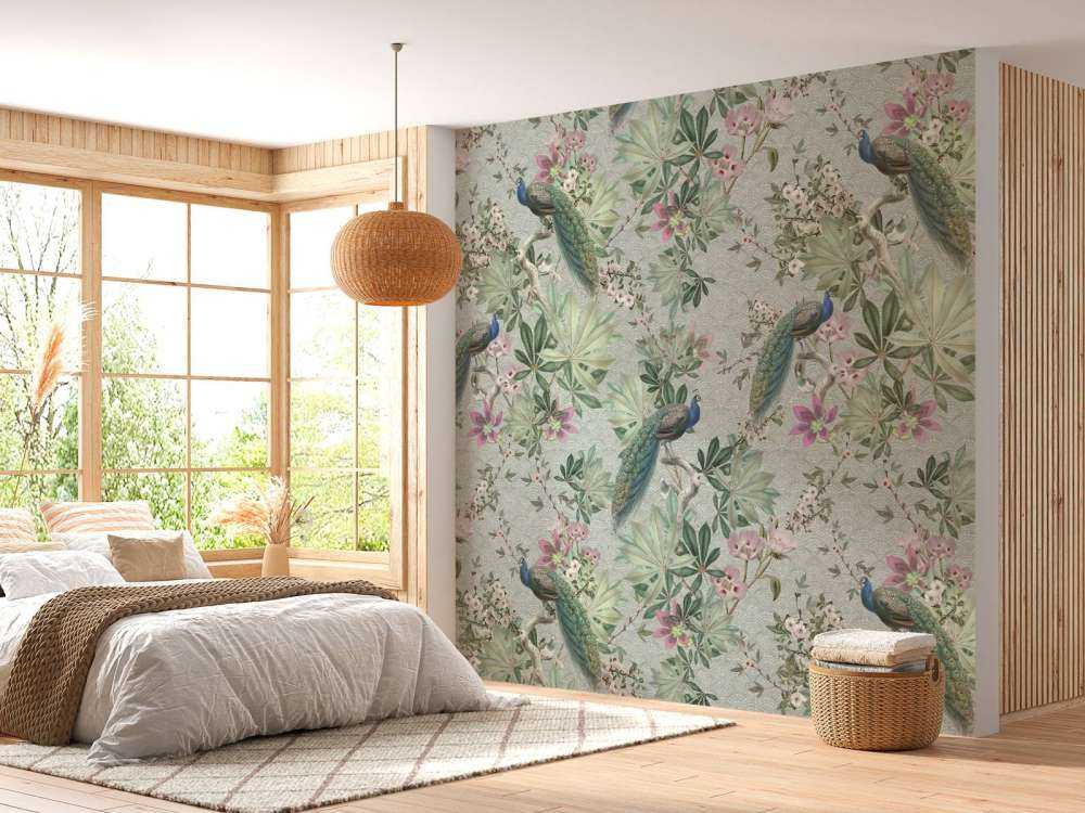 Vintage garden pauwen - mint groen