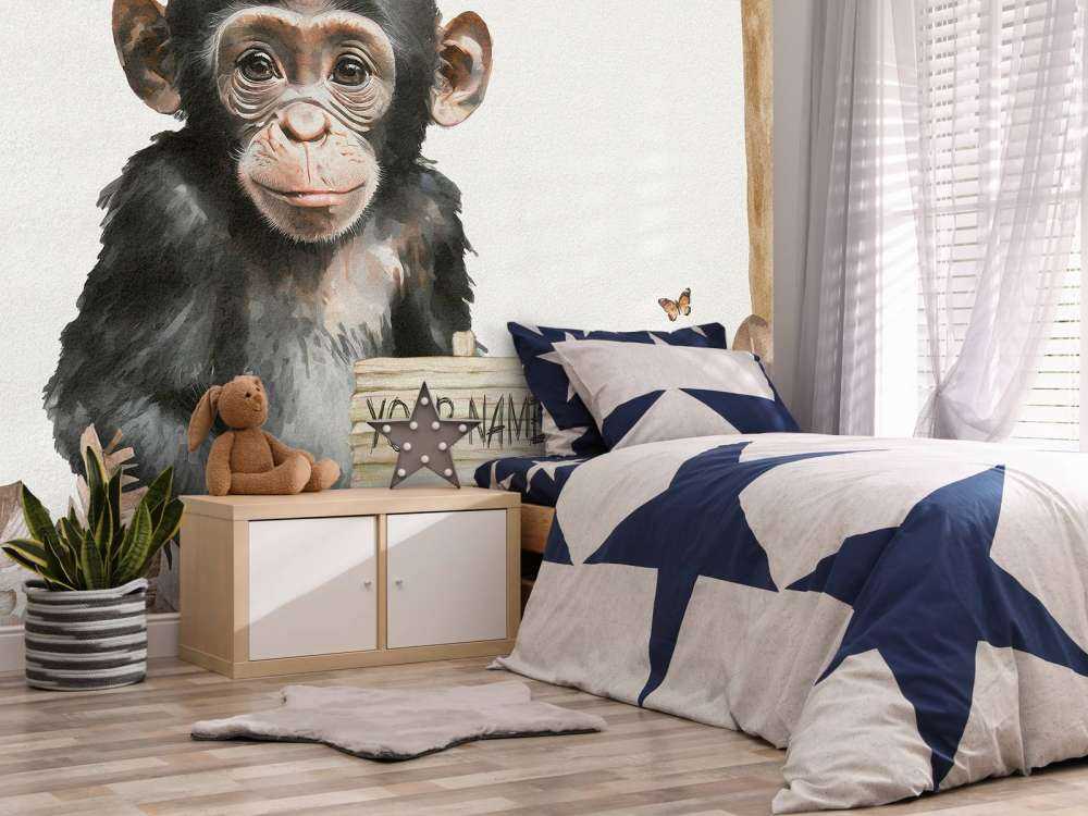 Baby chimpansee in de jungle taupe