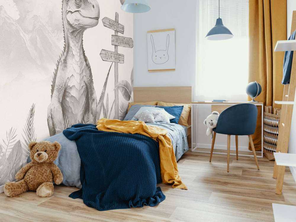 Baby velociraptor in de jungle beige