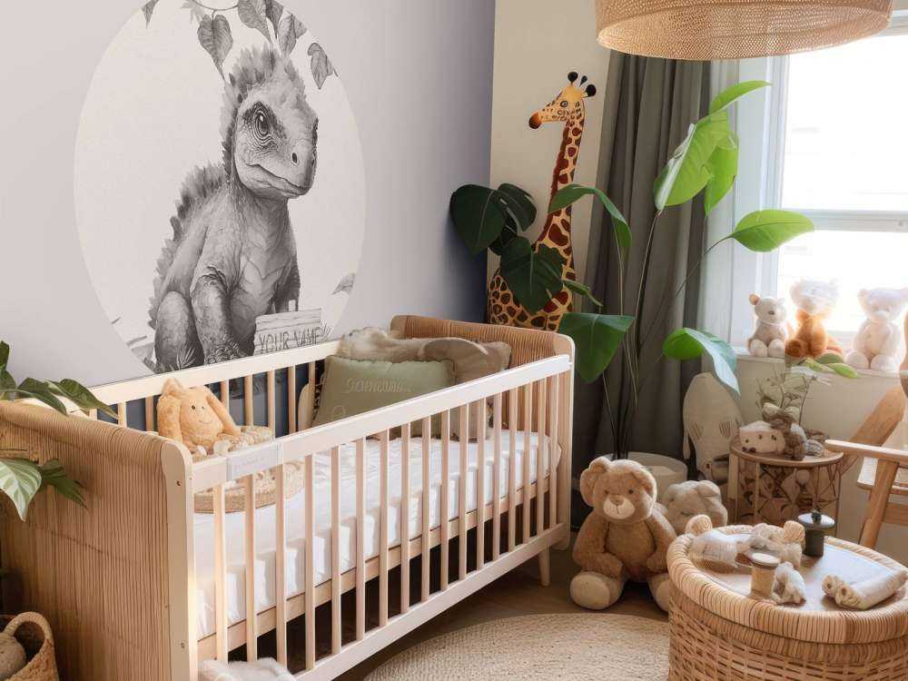 Baby ankylosaurus in de jungle beige