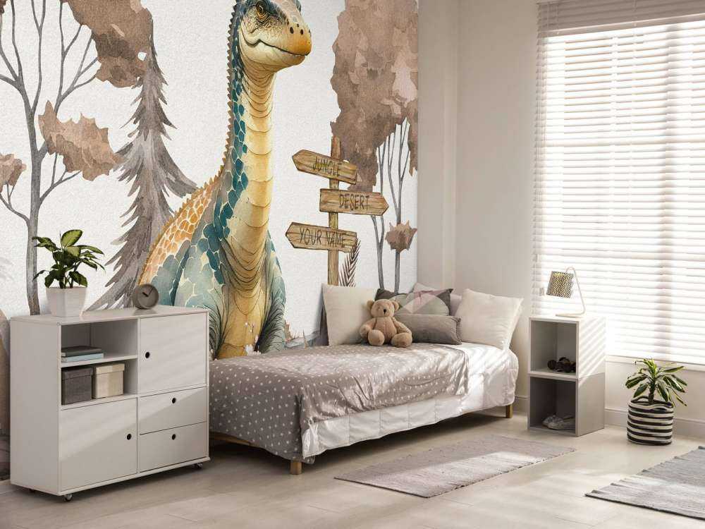 Baby brachiosaurus in de jungle taupe
