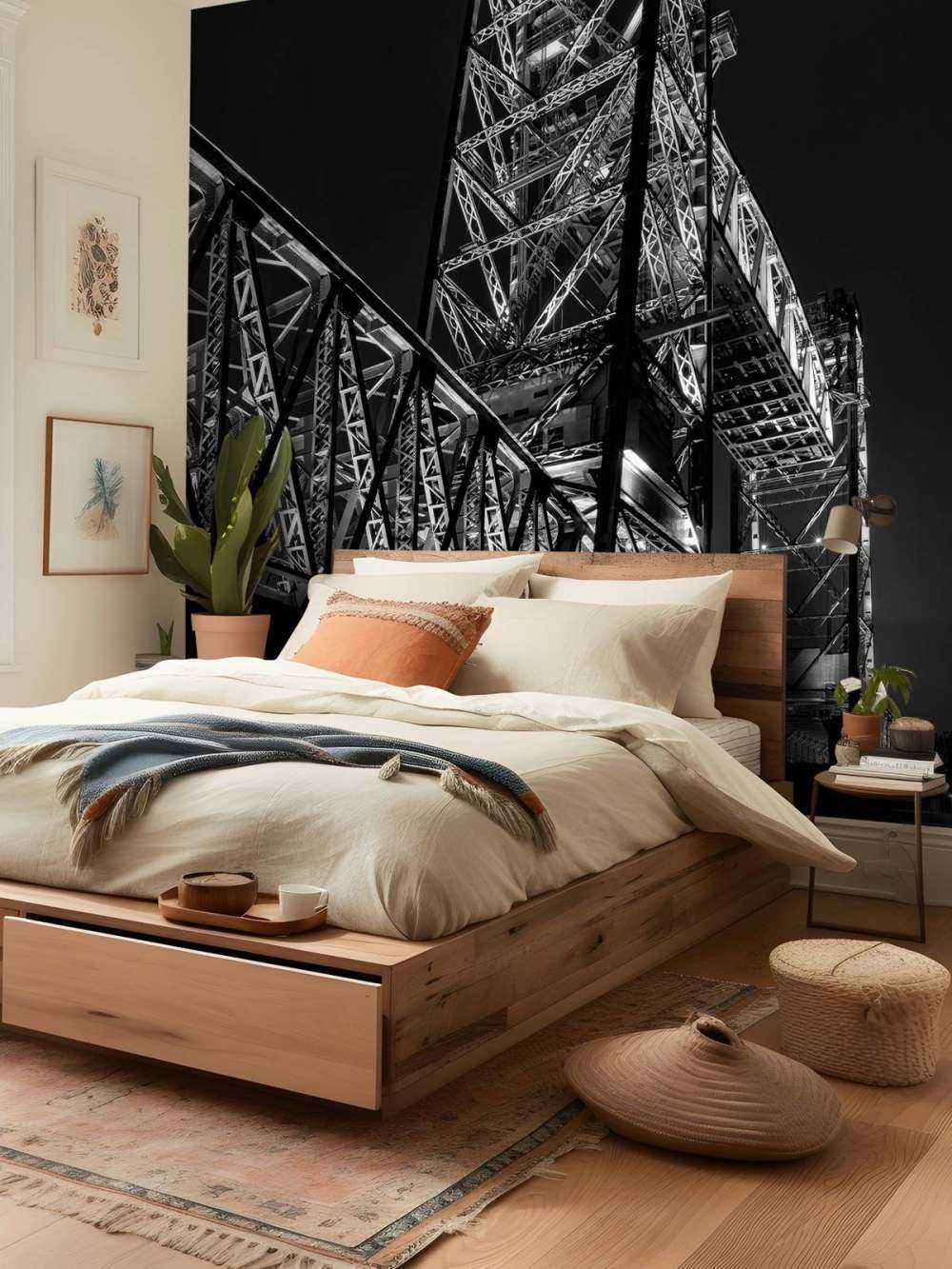 Voormalige spoorbrug De Hef in Rotterdam in zwart wit  