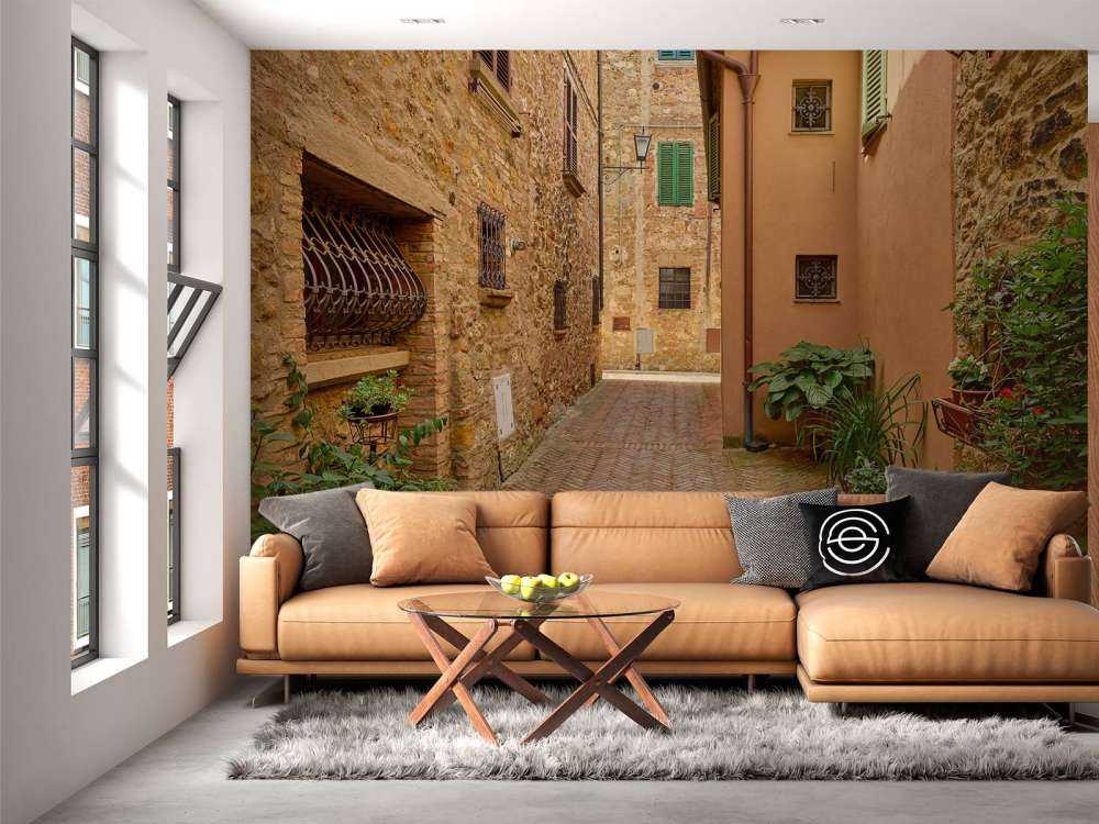 Straatje met planten en bloemen