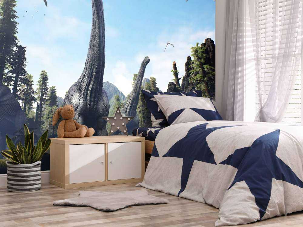 Alamosaurus groep lopen door een vallei