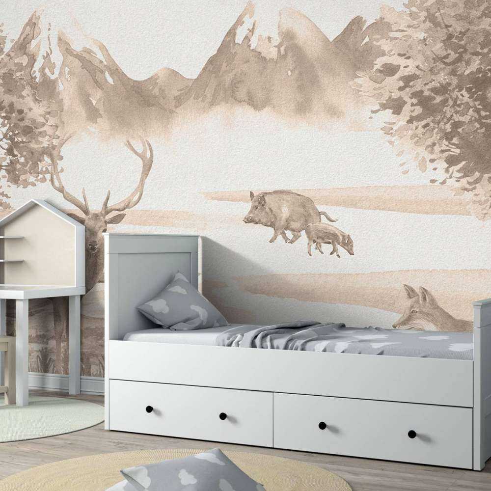 Bos met dieren in taupe