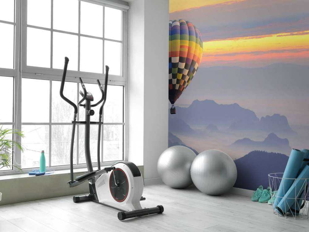 Luchtballon bij zonsondergang