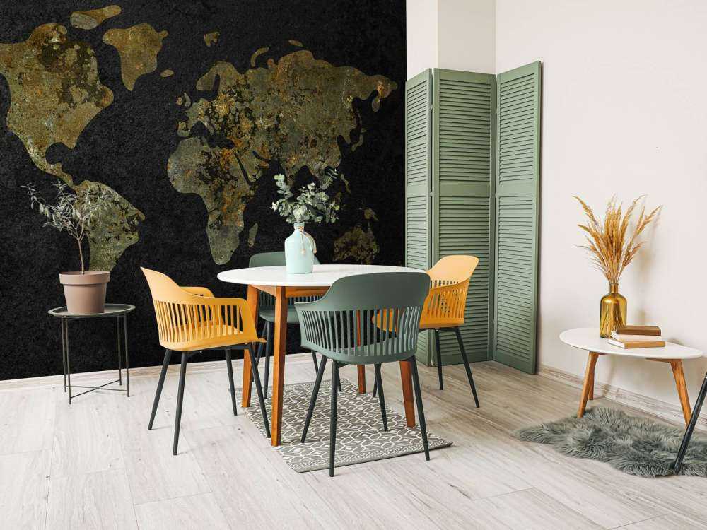 Wereldkaart met goud groene structuur