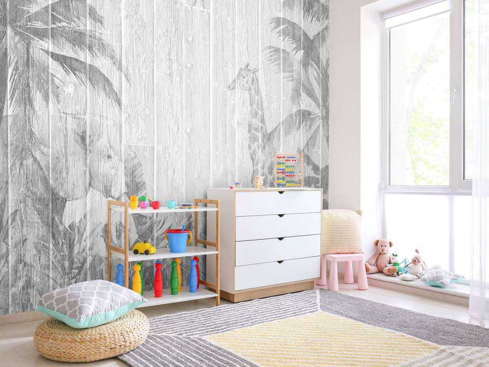 Vrolijke jungle dieren op hout