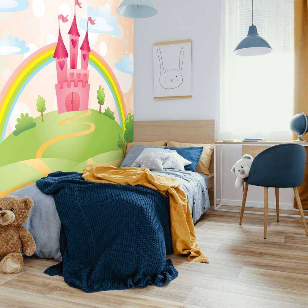 Sprookjeskasteel met een regenboog