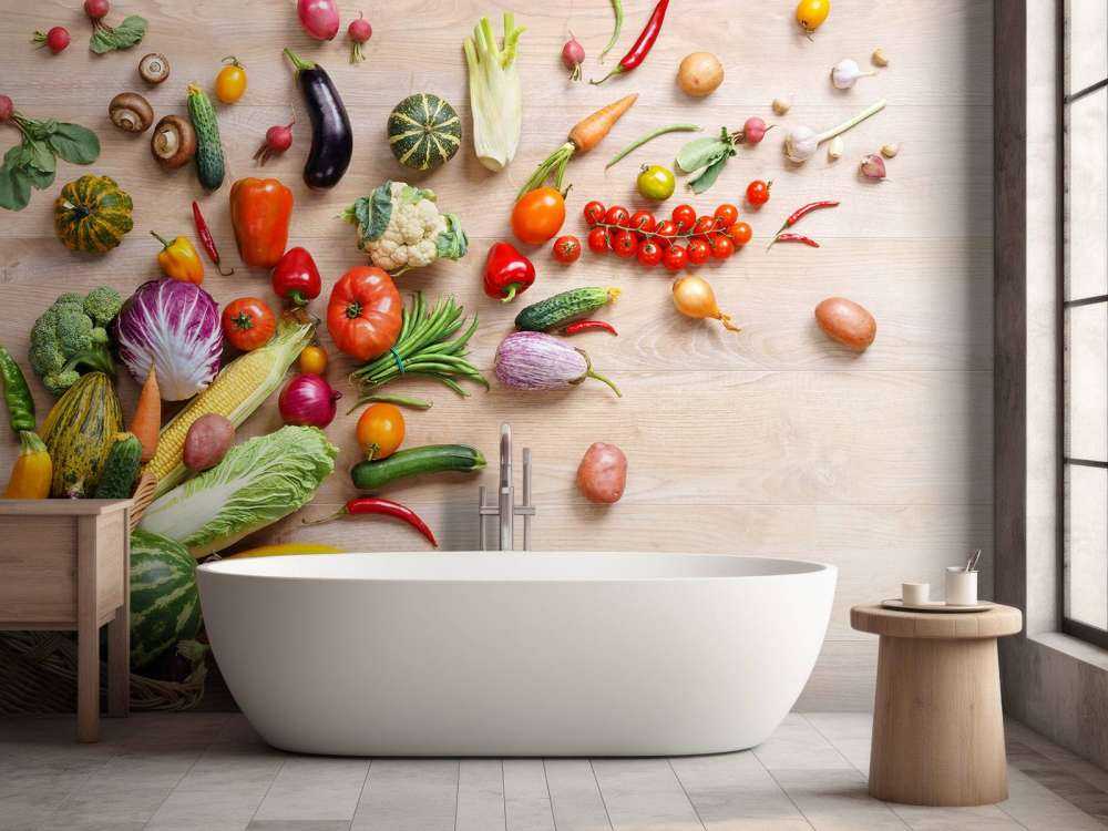 Mand met groenten en fruit