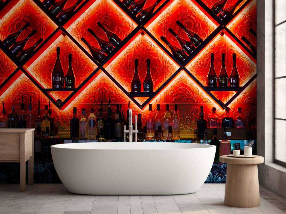 Verlichte bar met drankflessen