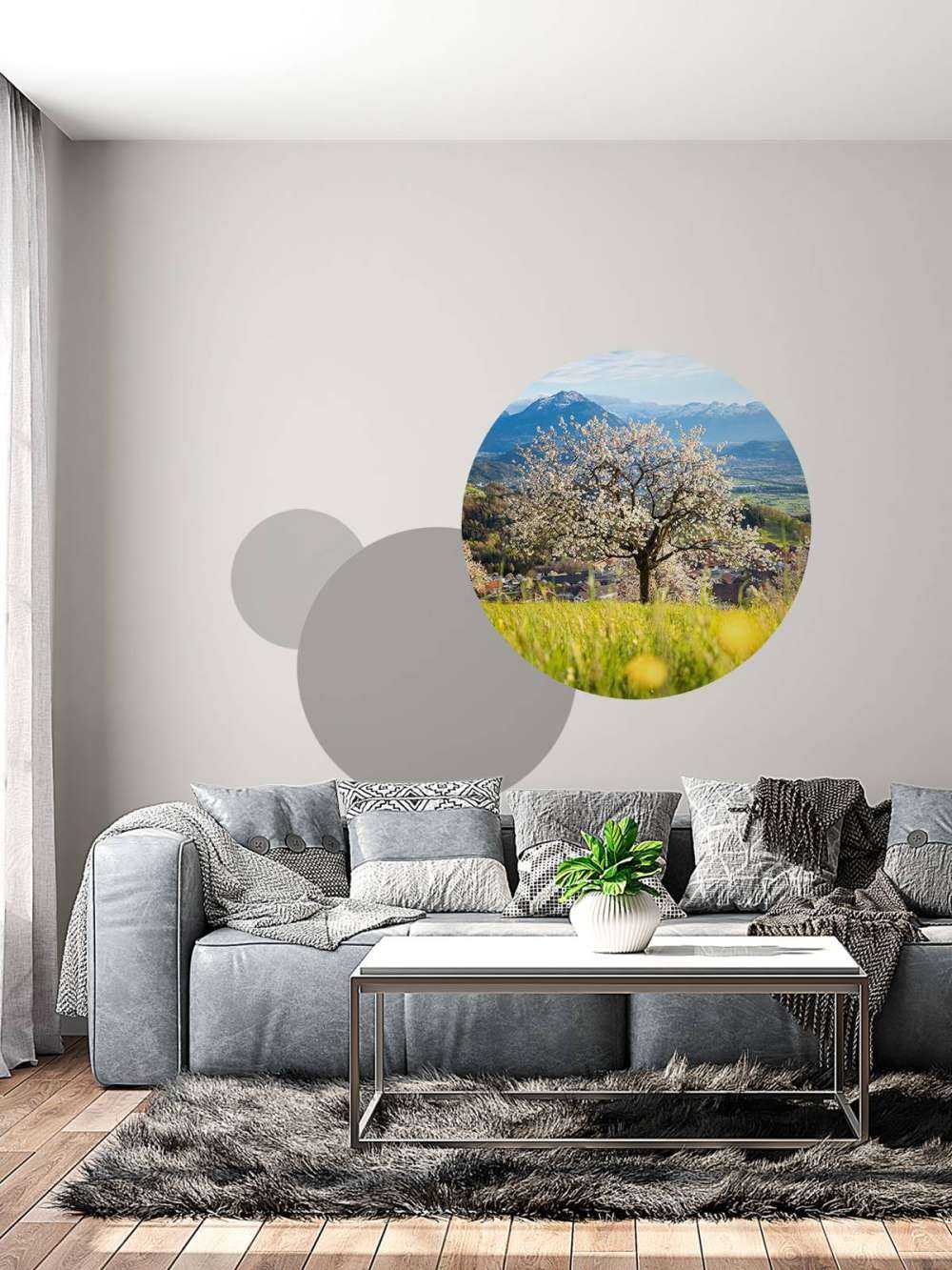 Bloeiende kersenboom in alpenweide