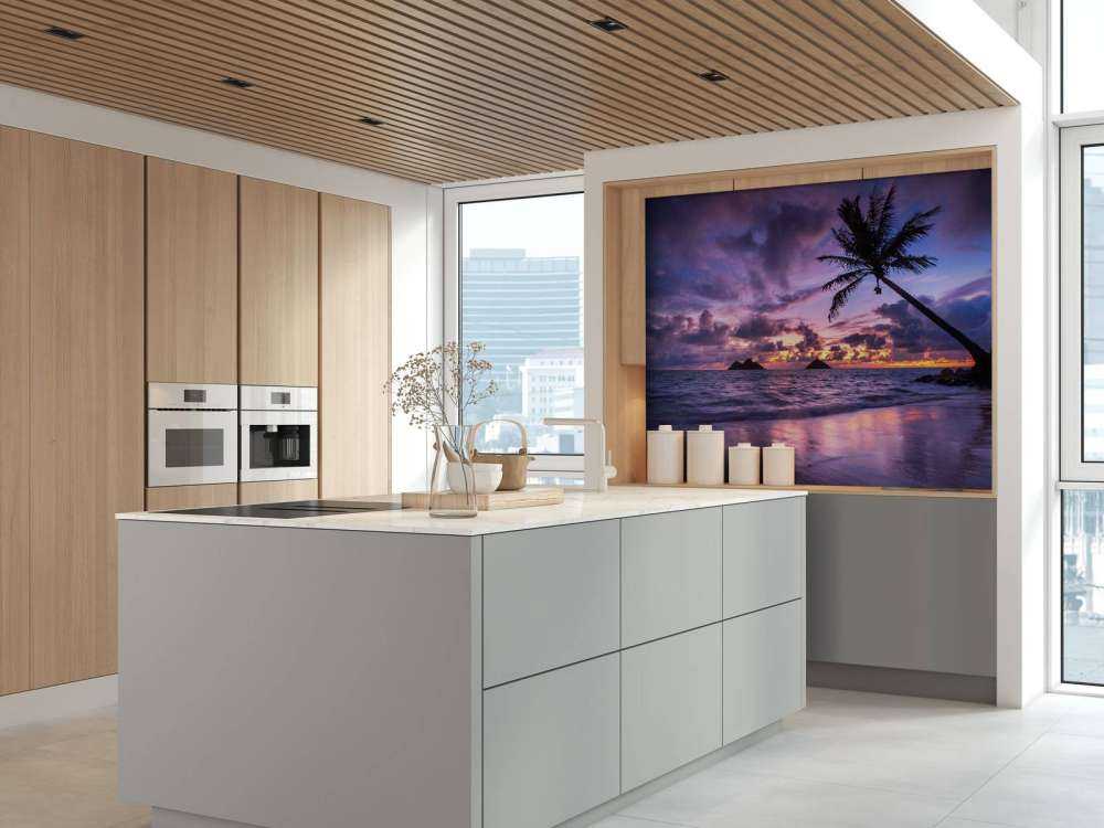 Tropische Kust Bij Paarse Zonsondergang