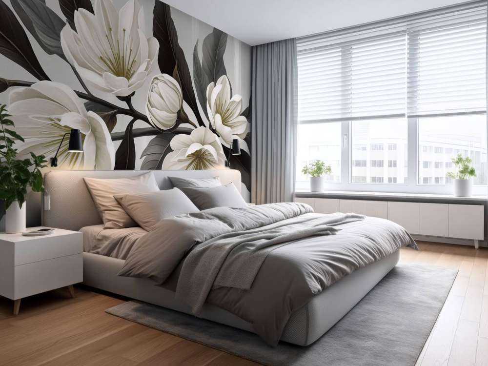 Witte magnoliabloemen met donkere bladeren