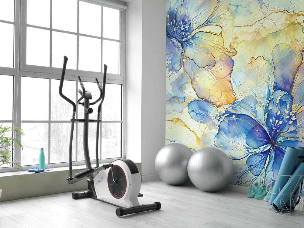 Aquarelbloemen in blauw en goud