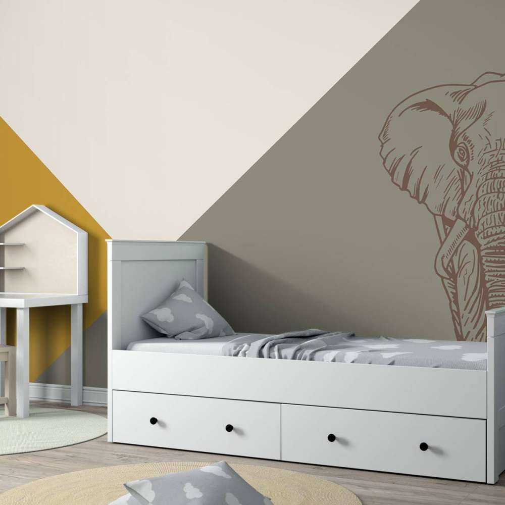 Driehoeken in okergeel en groen met olifant