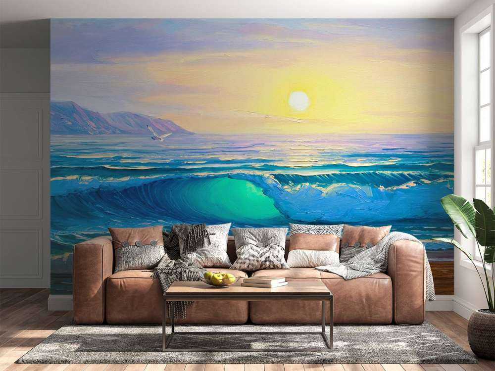 Zonsopkomst op zee schilderij