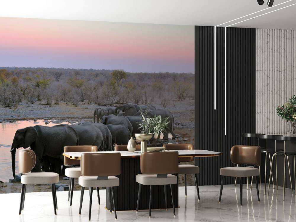 Olifanten langs het water