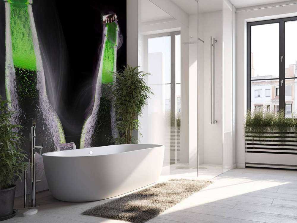 Groene bierflesjes in ijs