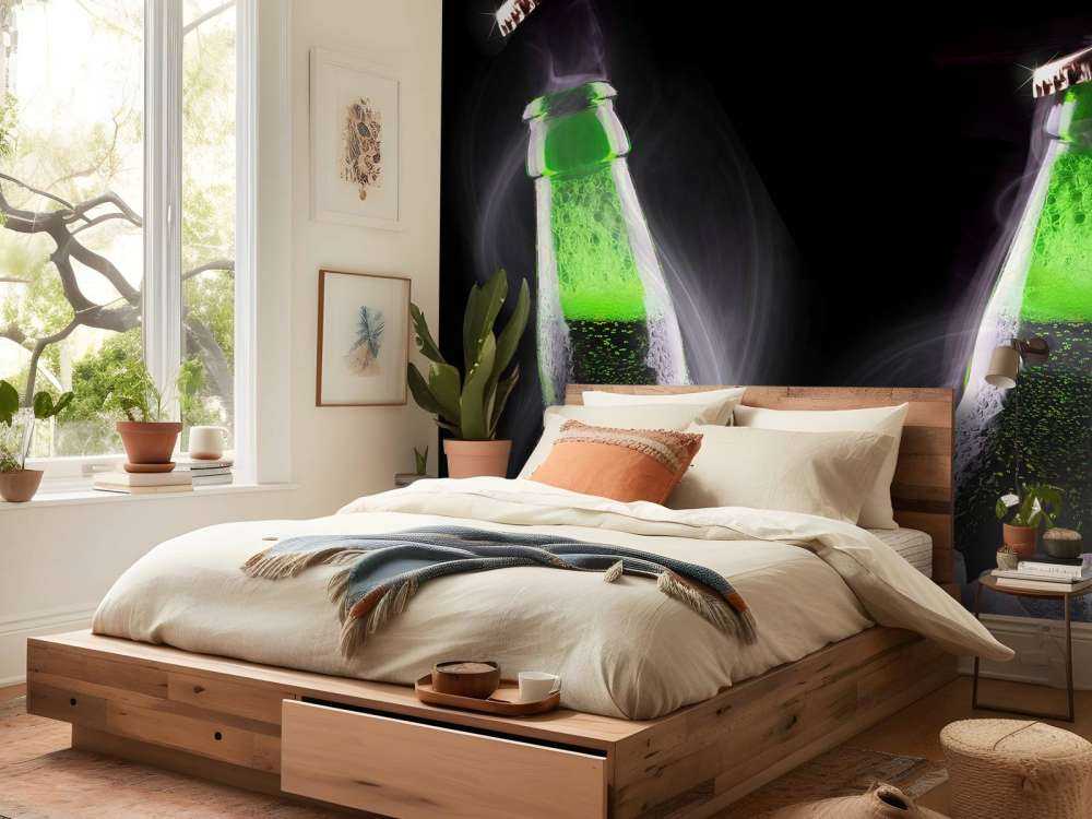 Groene bierflesjes in ijs