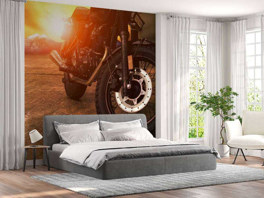 Vintage motor bij zonsondergang close-up