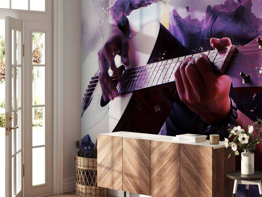 Gitaarspeler waterverf schilderij