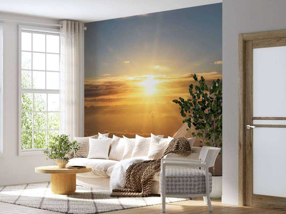 Zonsondergang vanuit een vliegtuigraam
