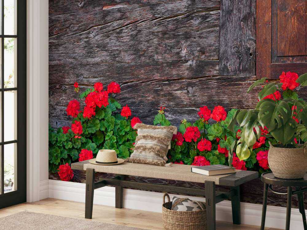 Oud hout met bloemen