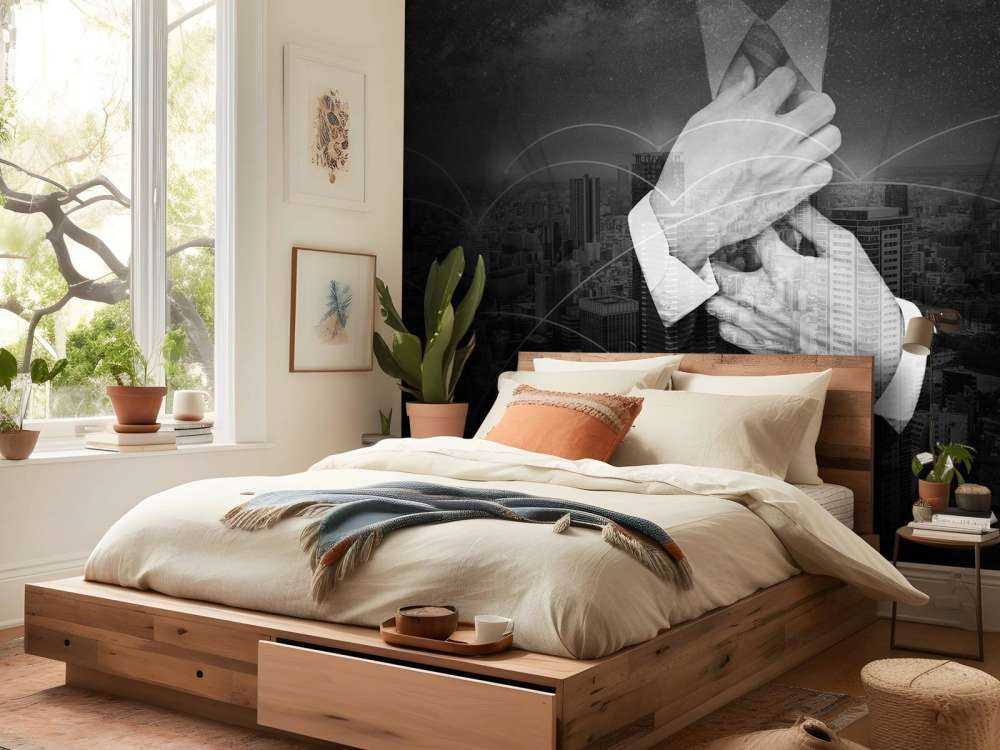 Zakenman met een wereldstad op de achtergrond