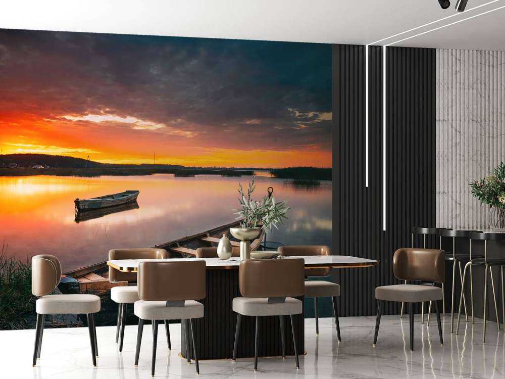 Boten met zonsondergang