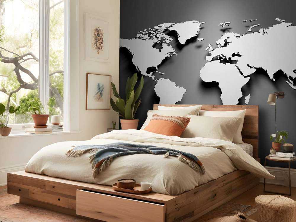 3D Wereldkaart zwart