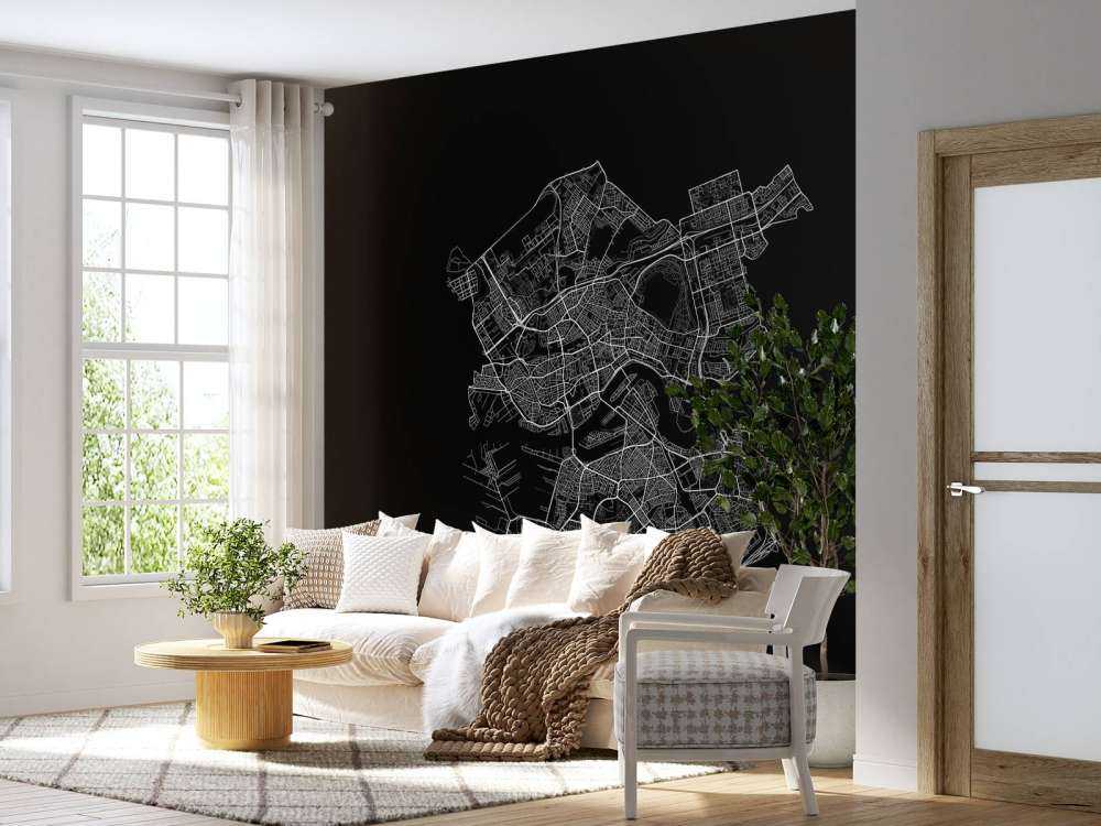 Plattegrond van Rotterdam, zwart