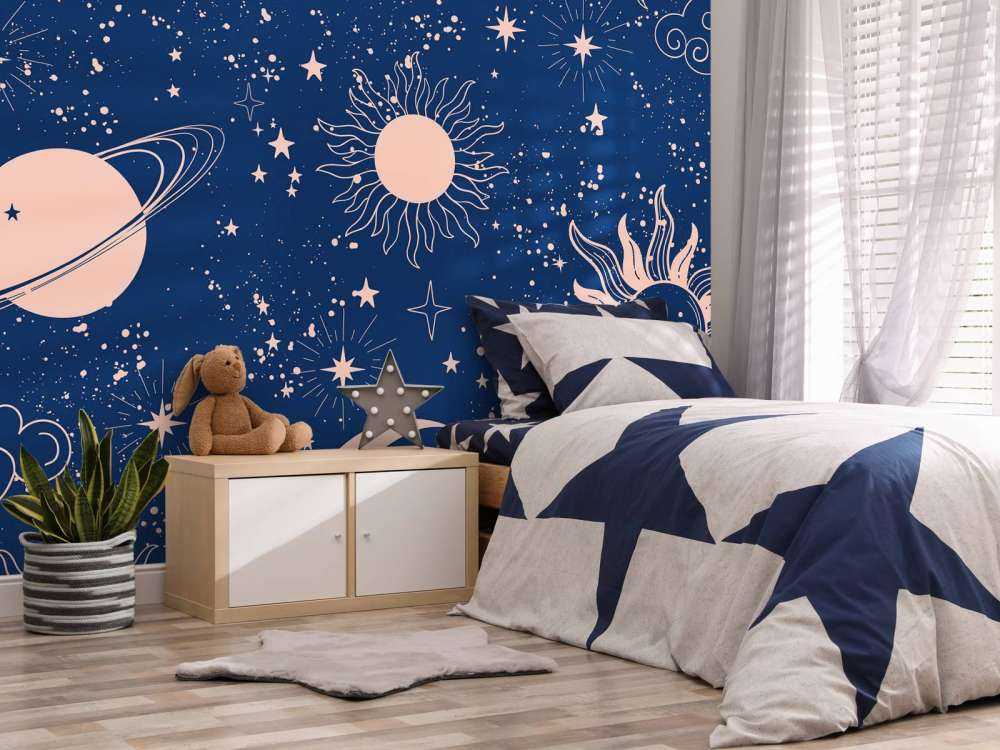 Nachtelijke zon en maanhemel