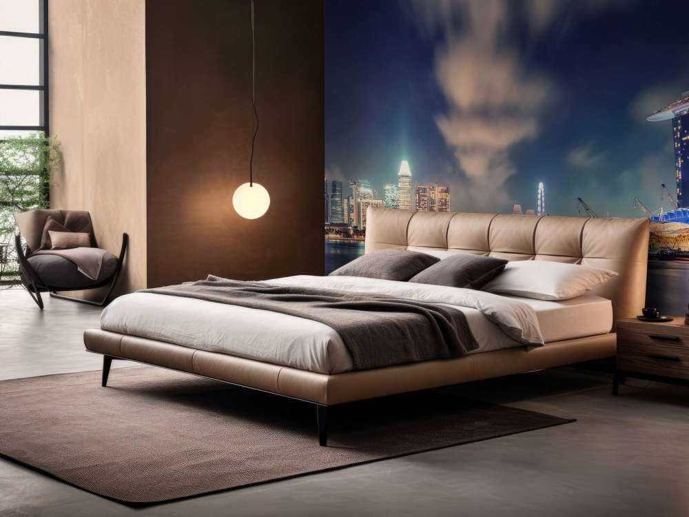 Waterfront skyline met futuristische lichten