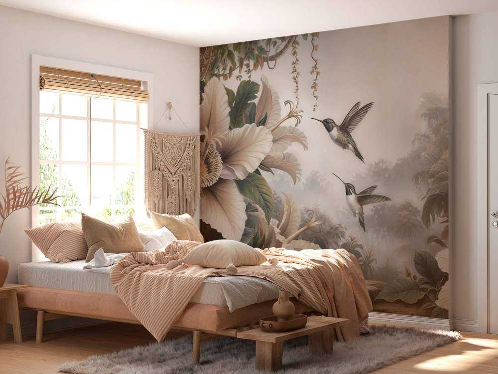Tropische bloemen met kolibries