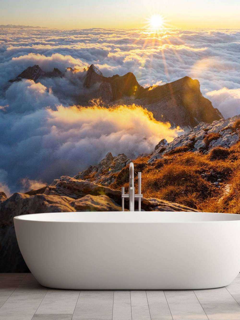 Zonlicht boven wolkenzee