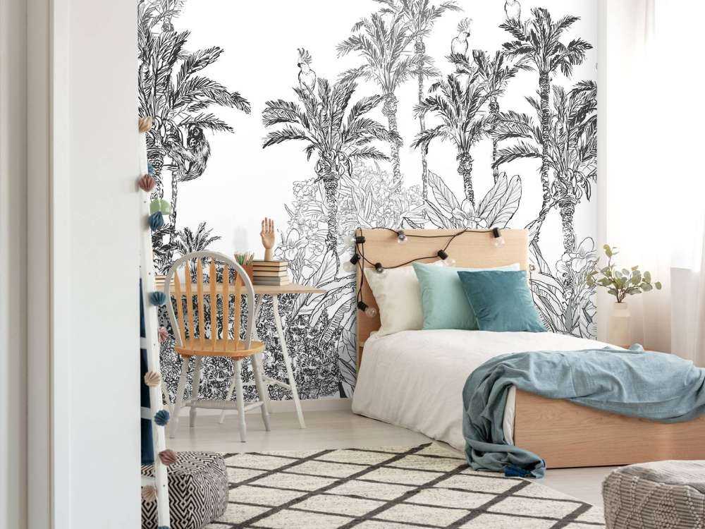 Getekende jungle in zwart-wit