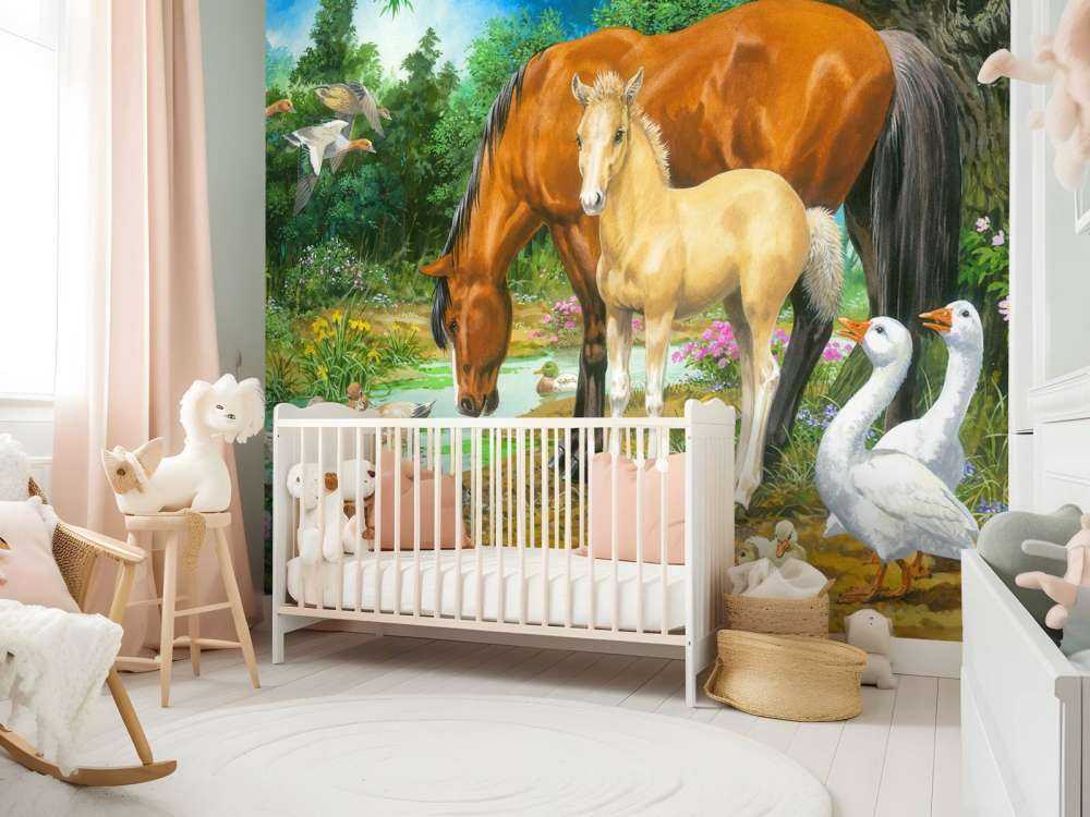 Foal and Mare by the Stream