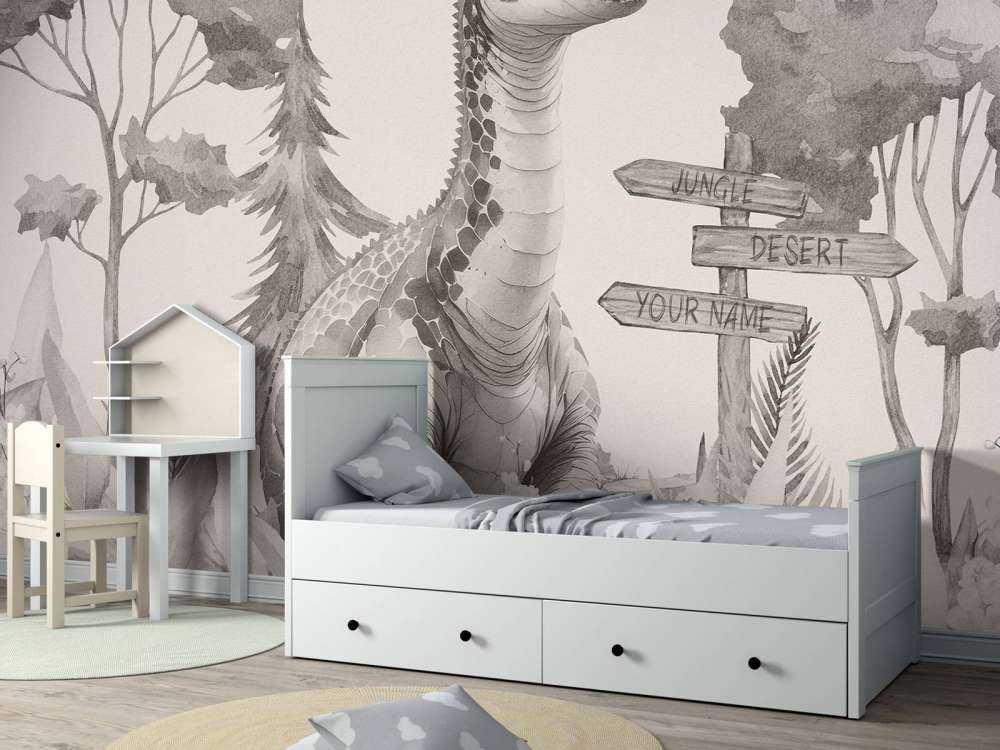 Baby brachiosaurus in de jungle beige